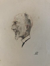 beau Dessin Crayon Portrait Barbe Homme Buste Ancien Art XIXe A Identifier