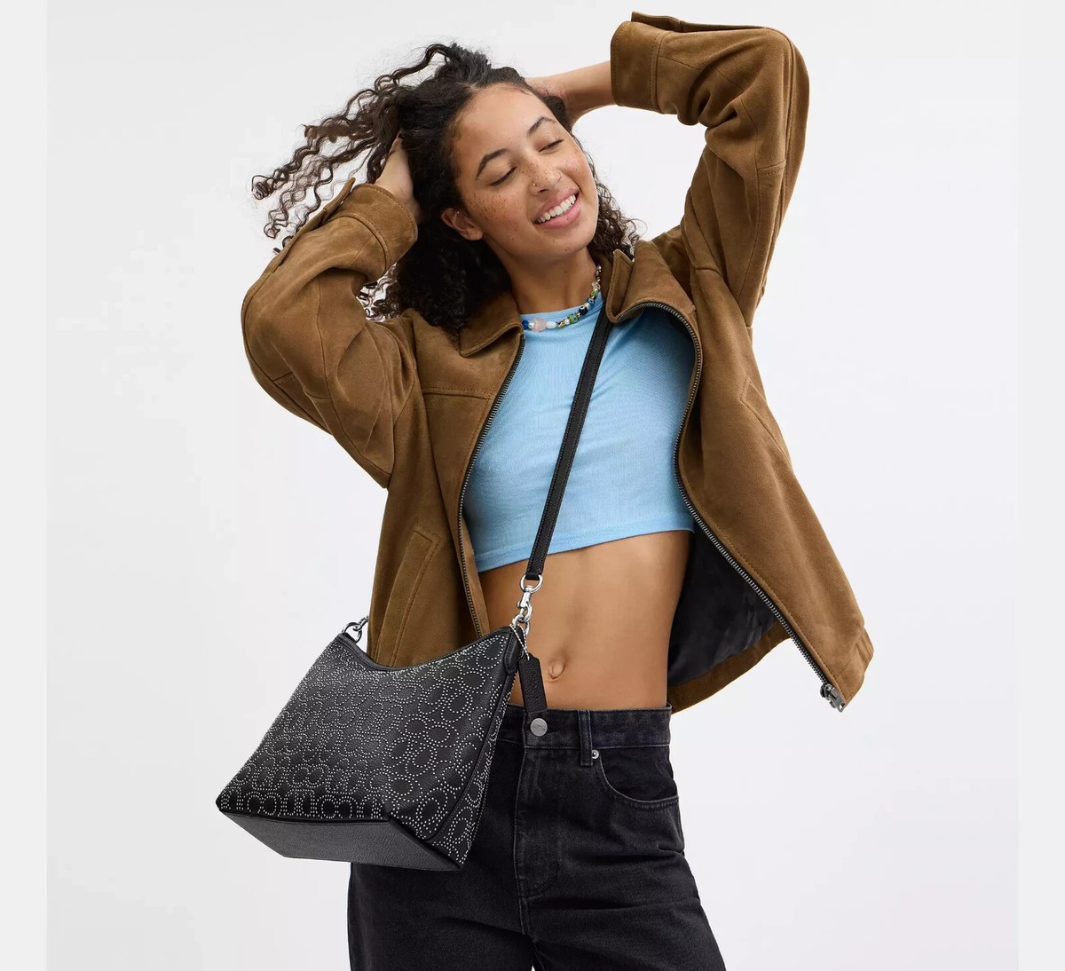 NWT COACH CX258 Laurel Shoulder Bag With Signature Rivets Pebble