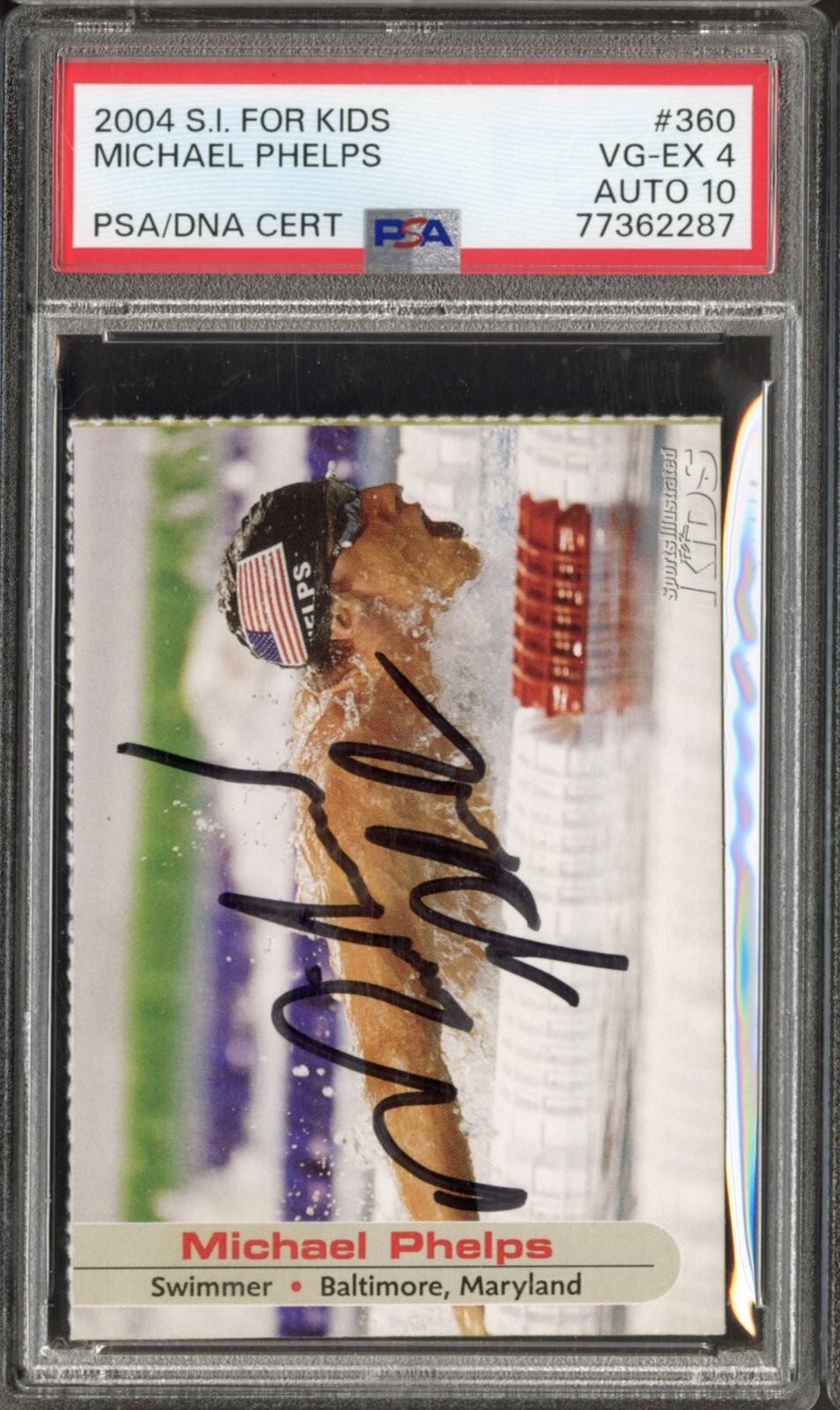 2004 Sports Illustrated For Kids Michael Phelps Signed Auto PSA 4 / 10 #360 RC