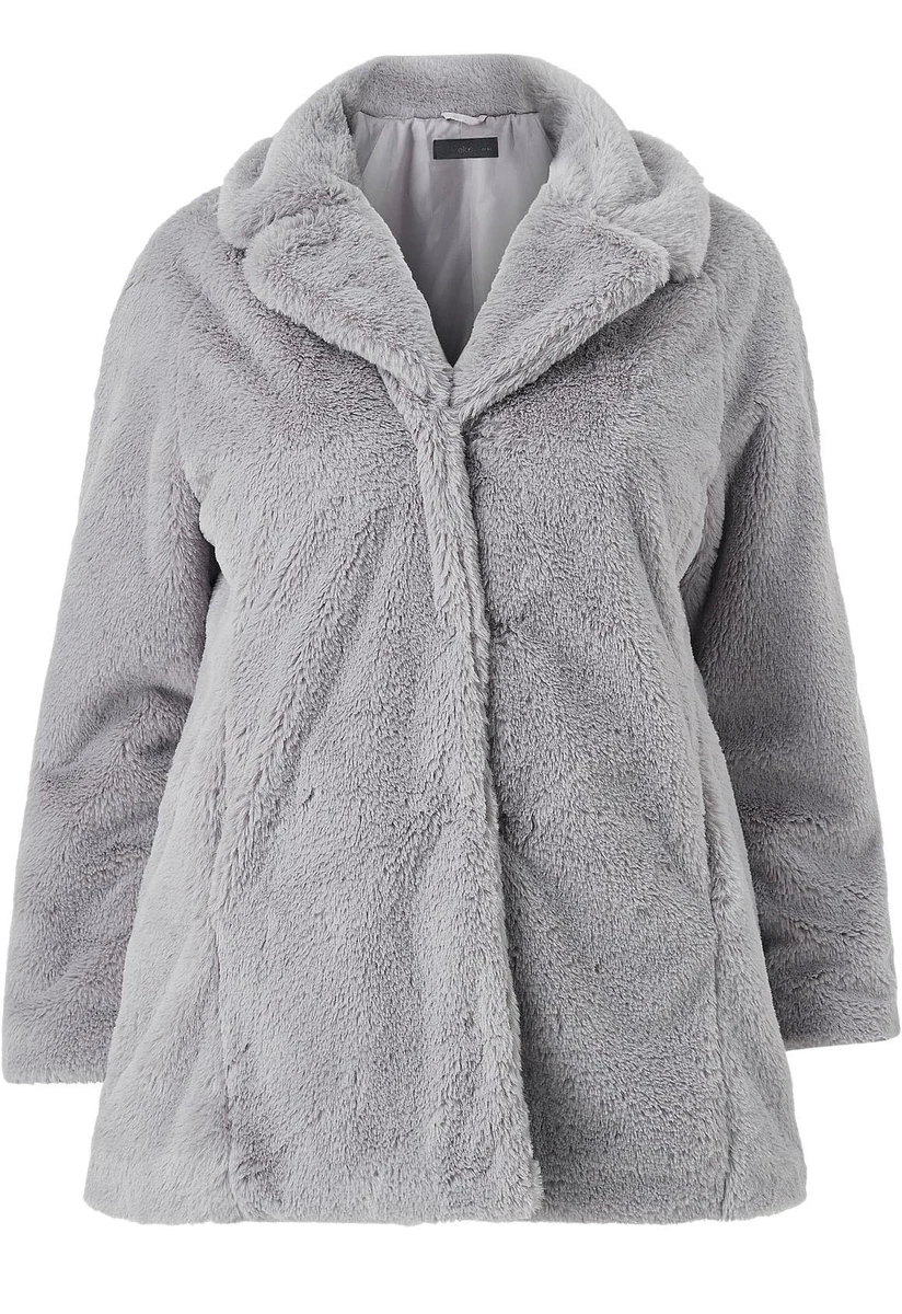 ELLOS Grey Soft Faux Fur Jacket Coat Super Warm Thick Fur Fully