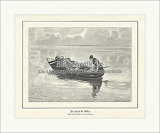 Im Spiegel der Wellen. Karl Raupp Boot See Paddel Mädchen Holzstich A 2464