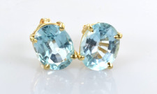 Large Topaz Stud Earrings in 14k Yellow Gold - 9x7mm Topaz 4.80 Carats