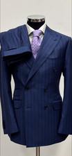 Navy with purple pinstripe double breasted luxury wool suit