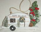 HAPPY HOLIDAYS WOODEN RETRO CAMPING TRAILER DECORATED w TREES & LIGHTS — photo 2