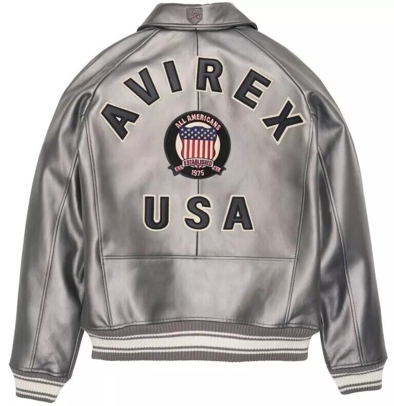 Avirex Men's Silver Icon USA Style Flight Jacket Real Cowhide