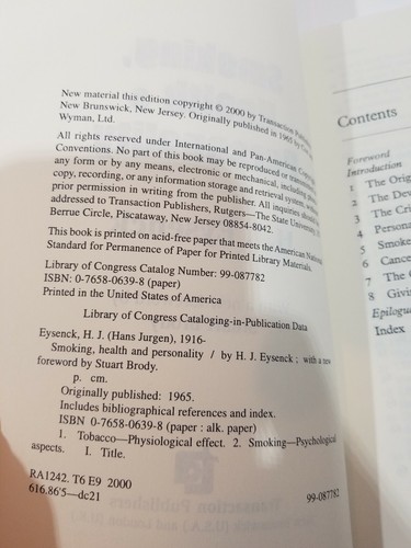 Rauchen, Gesundheit & Persönlichkeit von Hans J. Eysenck (englisch) Taschenbuch Buch - Bild 3 von 8