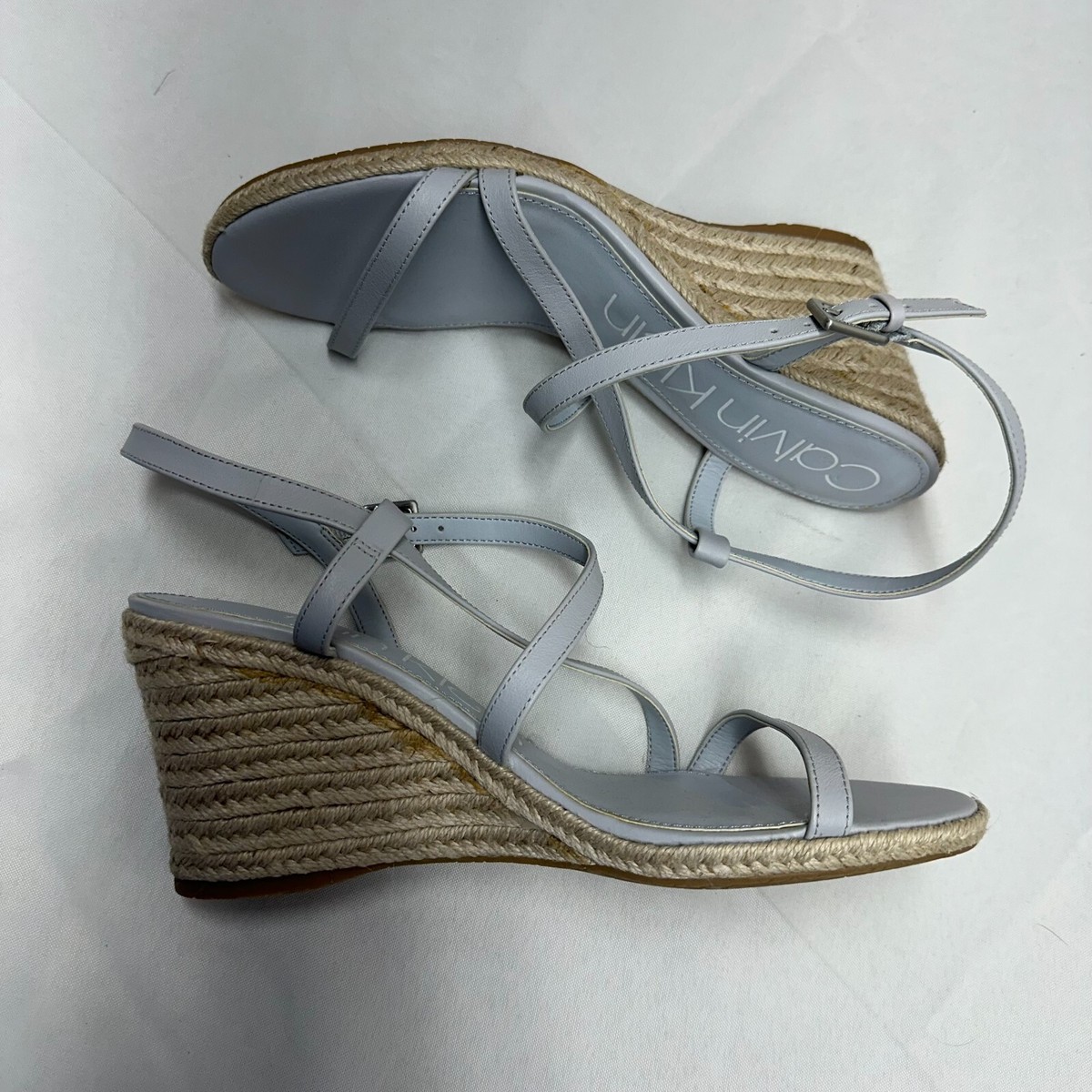 CALVIN KLEIN Womens Blue Bellemine Round Toe Wedge Leather Espadrille Shoes  11M | eBay