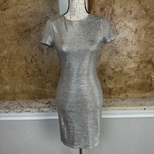 Alice + Olivia Metallic Knit Dress Women’s Small Silver Short Sleeve Bodycon