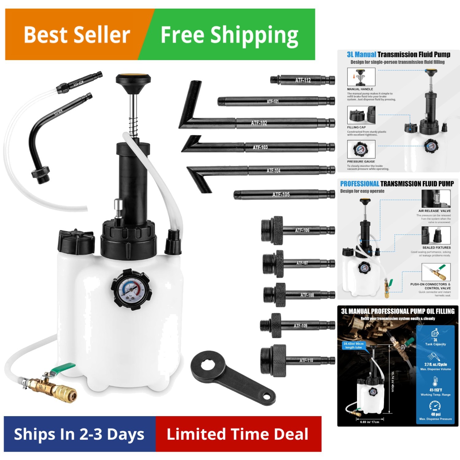 3L Kit, Fluid Transfer Pump with 13PCS ATF Adapters, Manual Transmission Oil ...