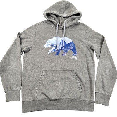 The North Face Bear Graphic Hoodie Sweatshirt Mens Medium Gray Pullover Read*