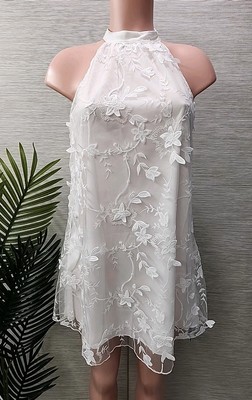 NWT Cupshe Womens White Chiffon Short Floral Dress Halter Size Small. | eBay