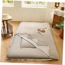 Japanese Floor Mattress Futon Cover for 3-4" Thick Pad, Taupe Twin Tan Gingham