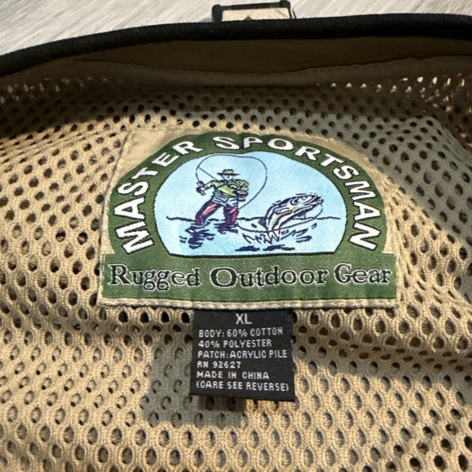 Chaleco de pesca de caza Master Sportsman con cremallera talla XL resistente al aire libre bronceado equipo 92627 Foto 3 de 4