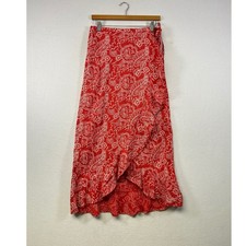 Universal Thread Red Paisley Wrap Maxi Skirt Ruffle Hem Size Medium