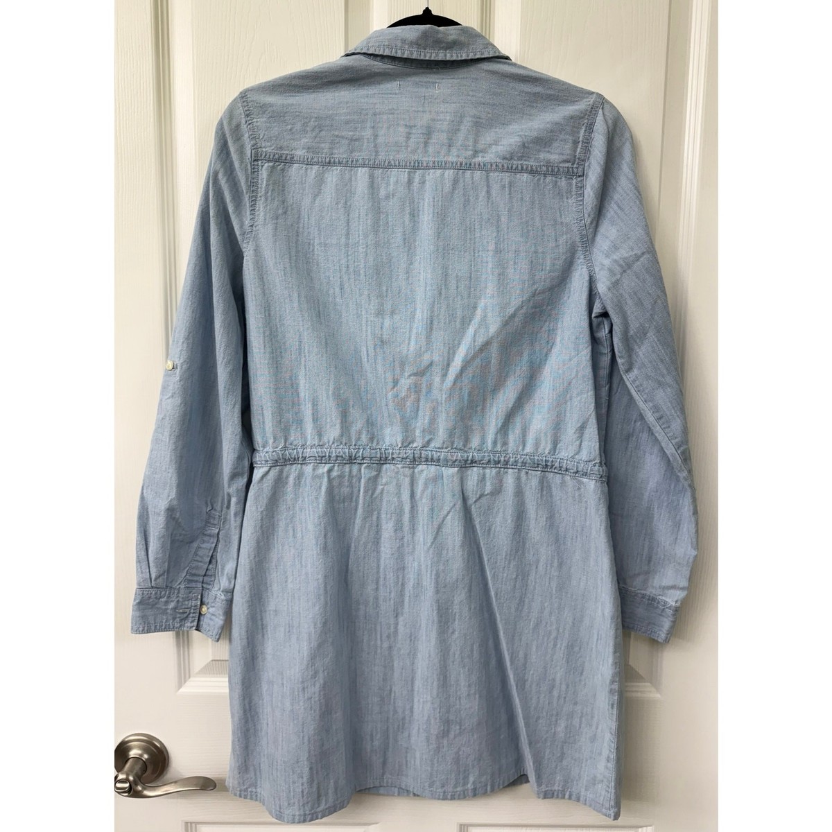 Old Navy dress drawstring waist chambray small dress elastic button down View 3