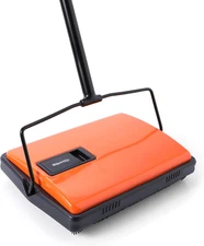 Manual Carpet Sweeper for Pet Hair - Dual Brush Floor Sweeper, Lightweight Push 