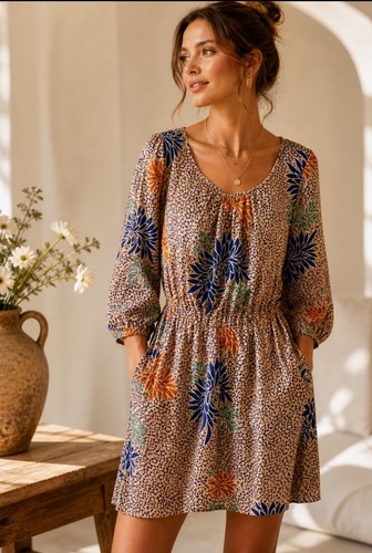 Anthropologie Corey Lynn Calter Silk Floral Dress Elastic Waist Scoop Neck Sz 8
