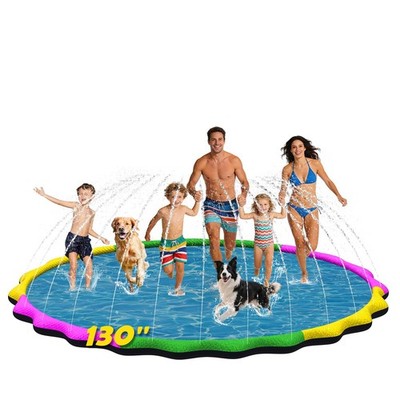 130  Extra Large Non-Slip Splash Pad for Kids & Dogs, 11FT Outdoor Water Spri...