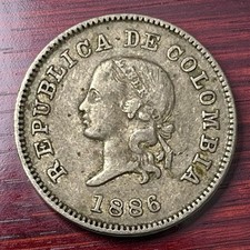 1886 Republica Colombia 5 Centavos World Coin KM 184 Libertad Flanked by Sprays