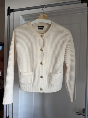 Massimo Dutti Wool & Cashmere Ribbed Cardigan   Ivory/Cream   Size S
