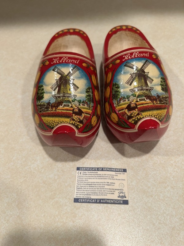 Vintage Dutch Wooden Clogs Made in Holland 1997 Authentic W/ Certificate