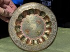 Vintage Brass Plate with Peacocks Design 7 3/4" Dia. Hang on wall green red gold — photo 6