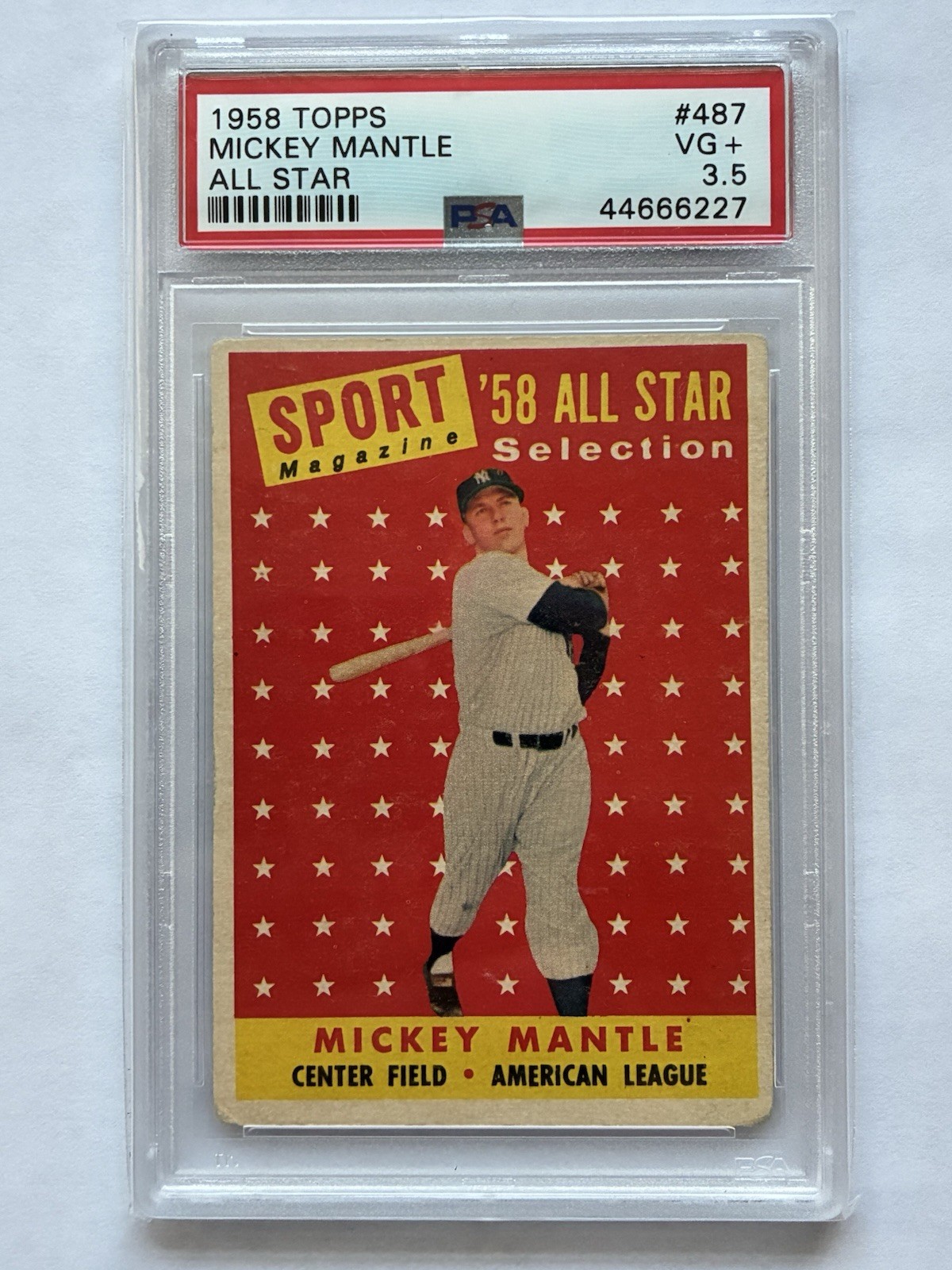 1958 Topps #487 New York Yankees HOF Mickey Mantle All Star PSA 3.5 VG+