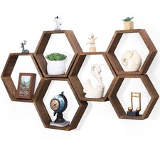 NOVIMANGO Hexagon Floating Shelves Set of 6 Honeycomb Shelves for Wall Wood F...