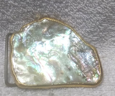 Gold Framed Polished Rock Belt Buckle Enamel Coated Multi-Color Rare Find