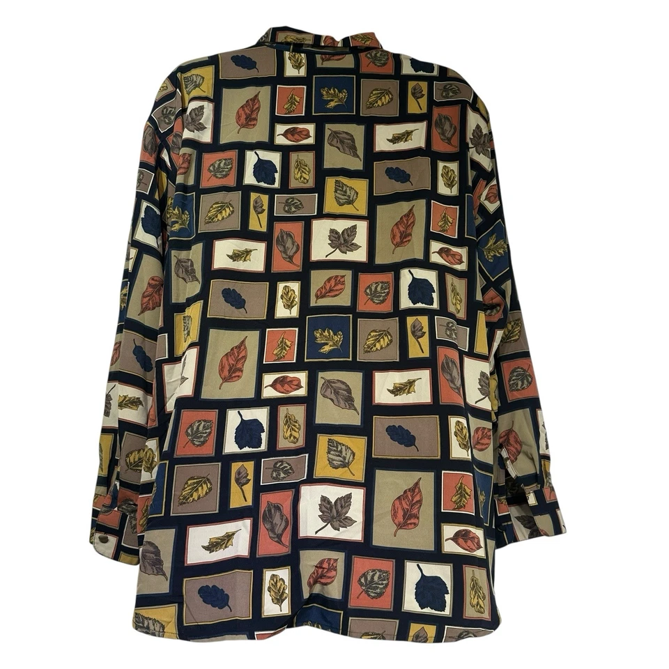 Blusa Le Caviar Mujer 3X Otoño Estampado Hojas Abotonadas Manga Larga De Colección Foto 2 de 4