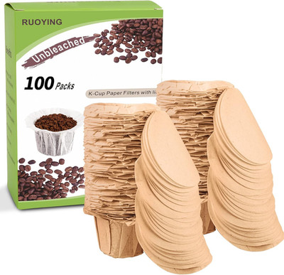 Unbleached K Cup Disposable Paper Filters with Lid for Reusable K Cup Filters, K