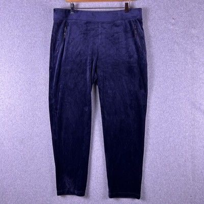 Chico's Pants Women L Navy Velour Straight Leg Jogger Zipped Pocket Active Soft