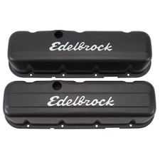 Edelbrock Valve Cover Set 4683 Signature Series Black Steel Tall For Bbc