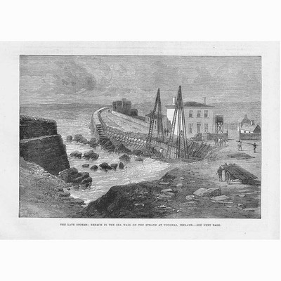 IRLAND Breach in the Sea Wall on the Strand at Youghal - Antique Print 1881