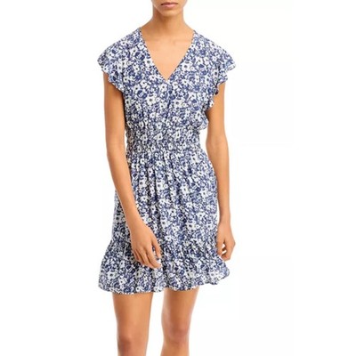 Rails Tara Navy White Texture Floral Smocked Dress Size S Rayon/Viscose Blend
