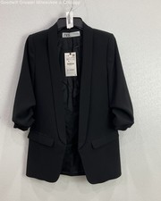 NWT Zara Women Black Open Front Cinched Sleev...