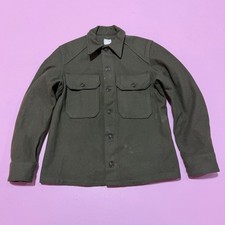 VTG 1950s Korean War U.S. Army OG 108 Olive Green Wool Field Shirt Mens S 1953