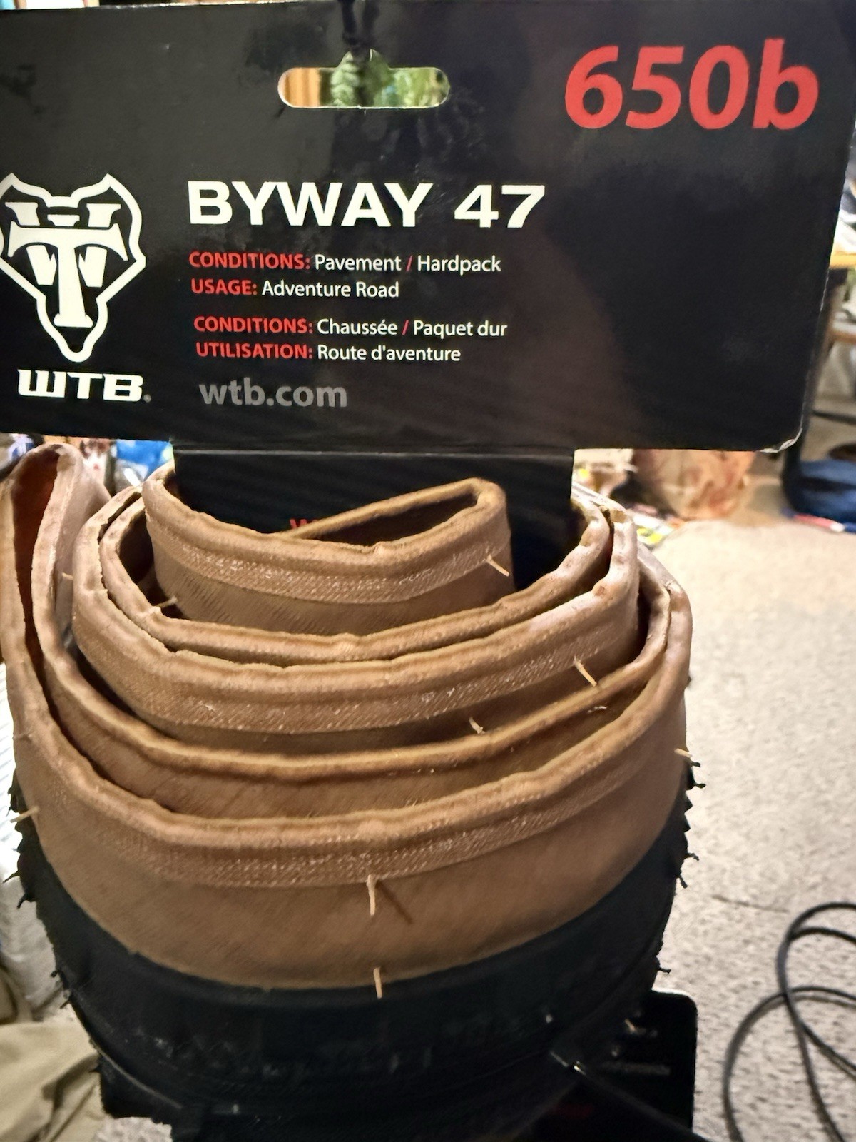 WTB Byway 47 650b Gravel Bike Tire Tan Wall Tubeless, 47mm