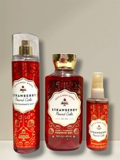 Bath  Body Works STRAWBERRY POUND CAKE Body Wash Fragrance Mist Gift Set - NEW