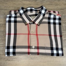 Burberry Brit Mens Short Sleeve Button Down Shirt S M Slim Nova Check READ 20