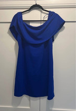 Women’s Blue Solid Off-Shoulder Cowl Neck Short Sleeve Mini Dress Size S