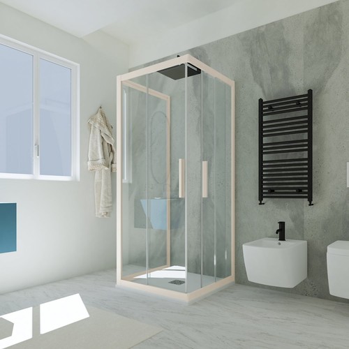 BOX DOCCIA 3 LATI SCORREVOLE CHAMPAGNE VETRO TRASPARENTE 70X120X70 CM KOLORS - Foto 2 di 2