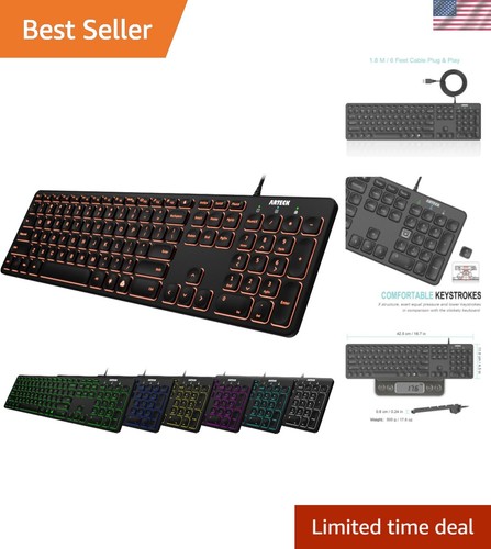 Teclado retroiluminado USB con cable tamaño completo con tecla de acceso rápido multimedia para PC y computadora portátil