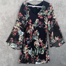 Karen Kane Sheer Floral Sheath Dress Dark Tropical Small