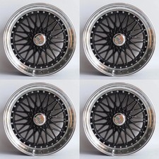 15 Wheels Rs Style 15x7 4x100 4x114.3 20 Black Machined Lip Mesh Rims Set 4
