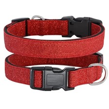 TDTOK Glitter Dog Collar Adjustable Nylon for Small Medium Large Dogs, Red, 9.8-