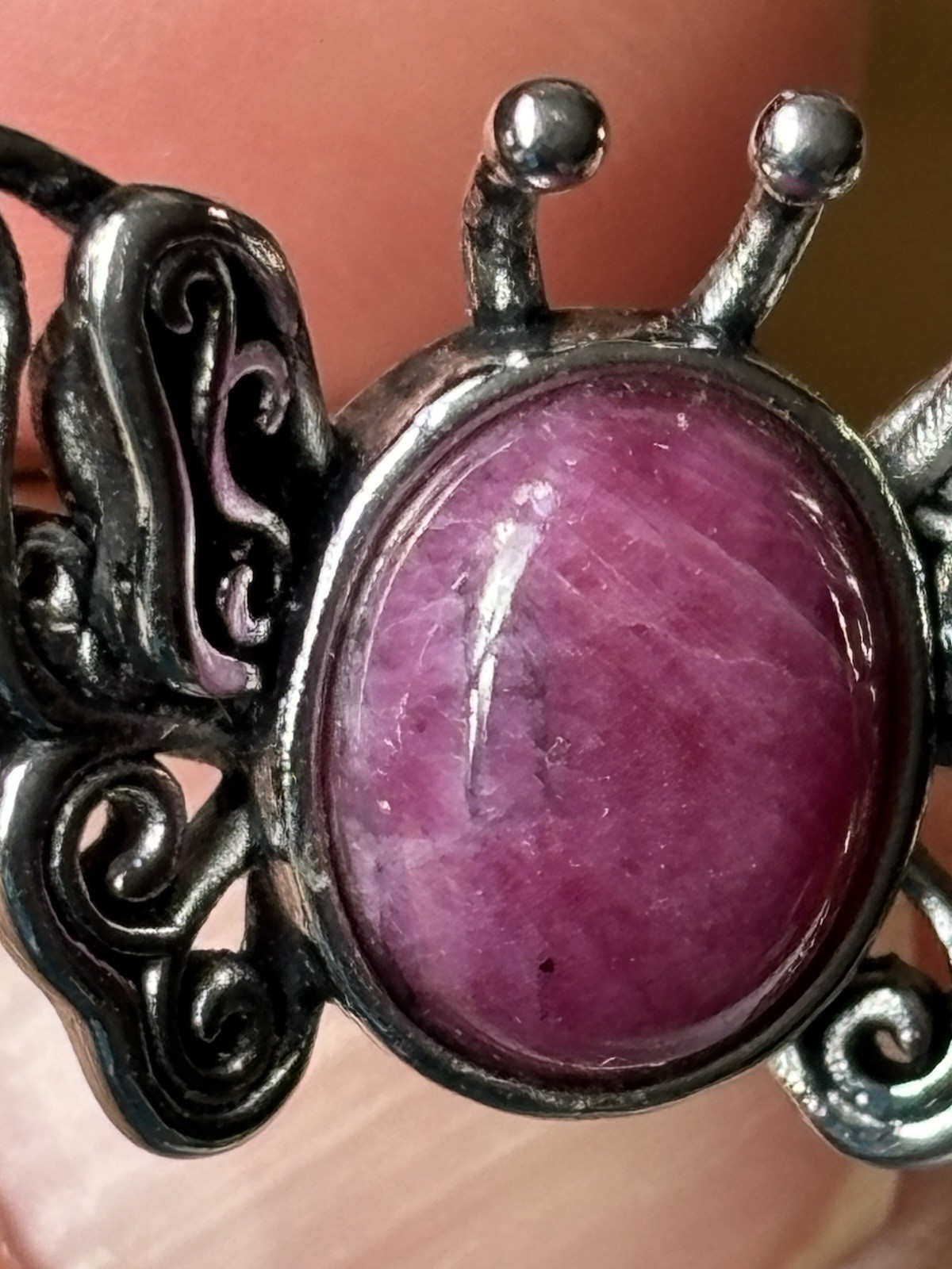 Butterfly Star Ruby Adjustable Silver-Tone Ring - image 4