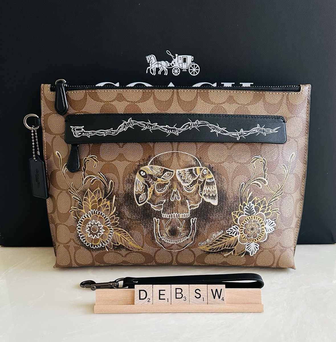 COACH X CHELSEA CHAMPLAIN ACADEMY TATTOO SKULL LARGE SIGNATURE ZIP