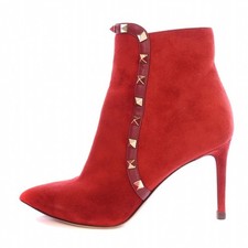 Valentino VALENTINO Short Boots Pointed Toe High Heels Suede Studded Decoration