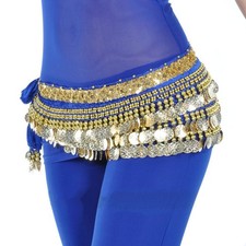 Belly Dance Hip Scarf Belly Dancing Multi-Row Coin Noisy Belt Skirt Dark Blue